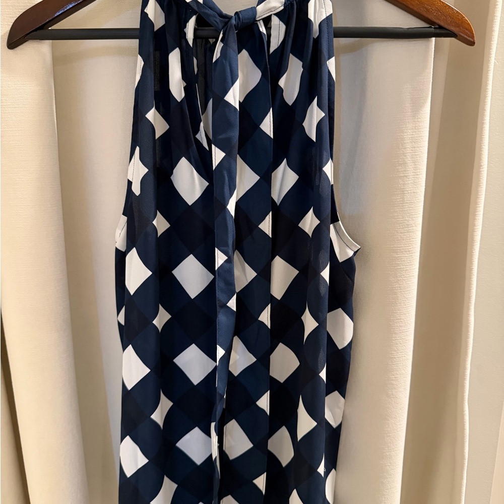 J. Crew Navy and White Geometric Halter Blouse